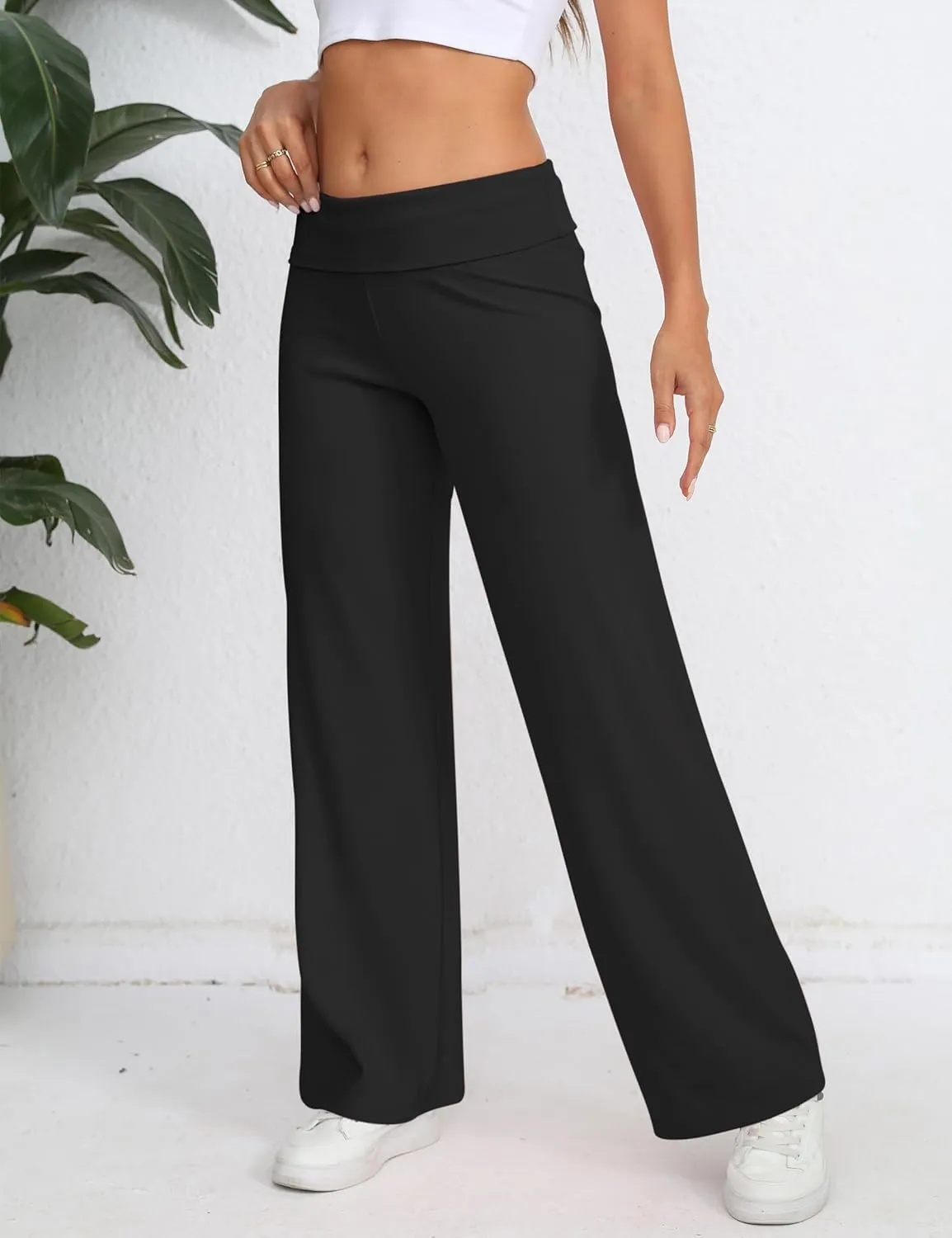 HeSaYep Women's Wide Leg Sweatpants Workout Lounge Pants Fold Over Low Rise Yoga Pants