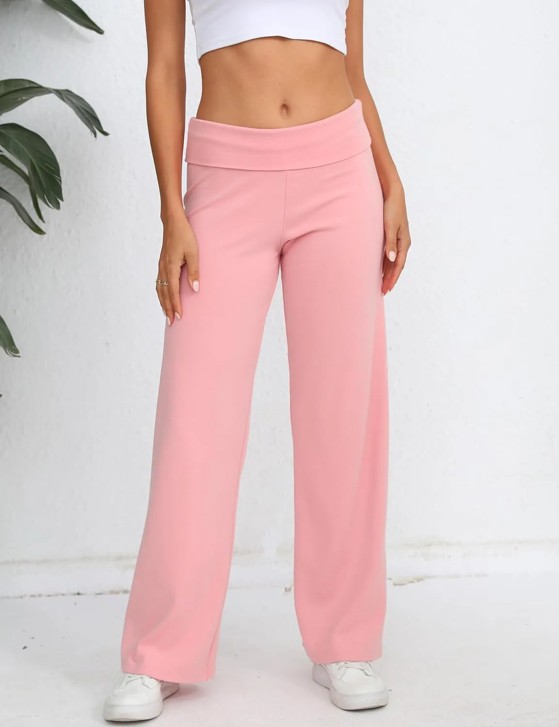 HeSaYep Women's Wide Leg Sweatpants Workout Lounge Pants Fold Over Low Rise Yoga Pants