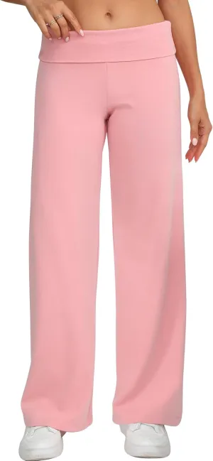 HeSaYep Women's Wide Leg Sweatpants Workout Lounge Pants Fold Over Low Rise Yoga Pants