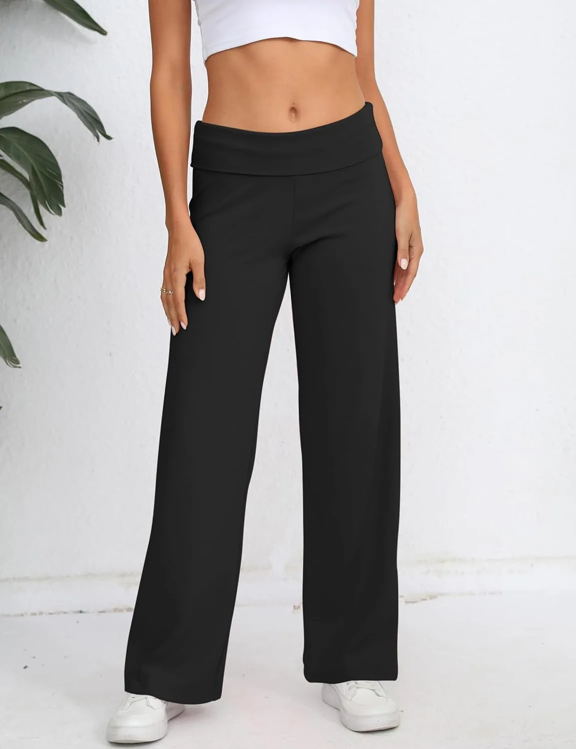 HeSaYep Women's Wide Leg Sweatpants Workout Lounge Pants Fold Over Low Rise Yoga Pants