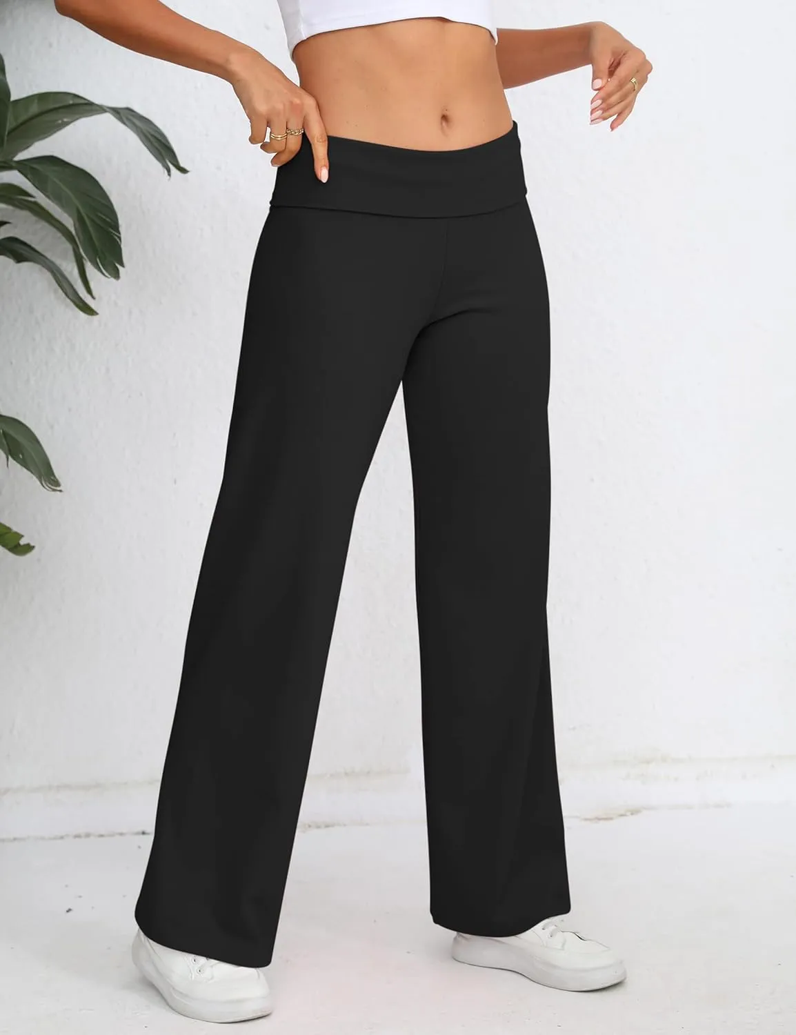 HeSaYep Women's Wide Leg Sweatpants Workout Lounge Pants Fold Over Low Rise Yoga Pants