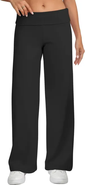 HeSaYep Women's Wide Leg Sweatpants Workout Lounge Pants Fold Over Low Rise Yoga Pants