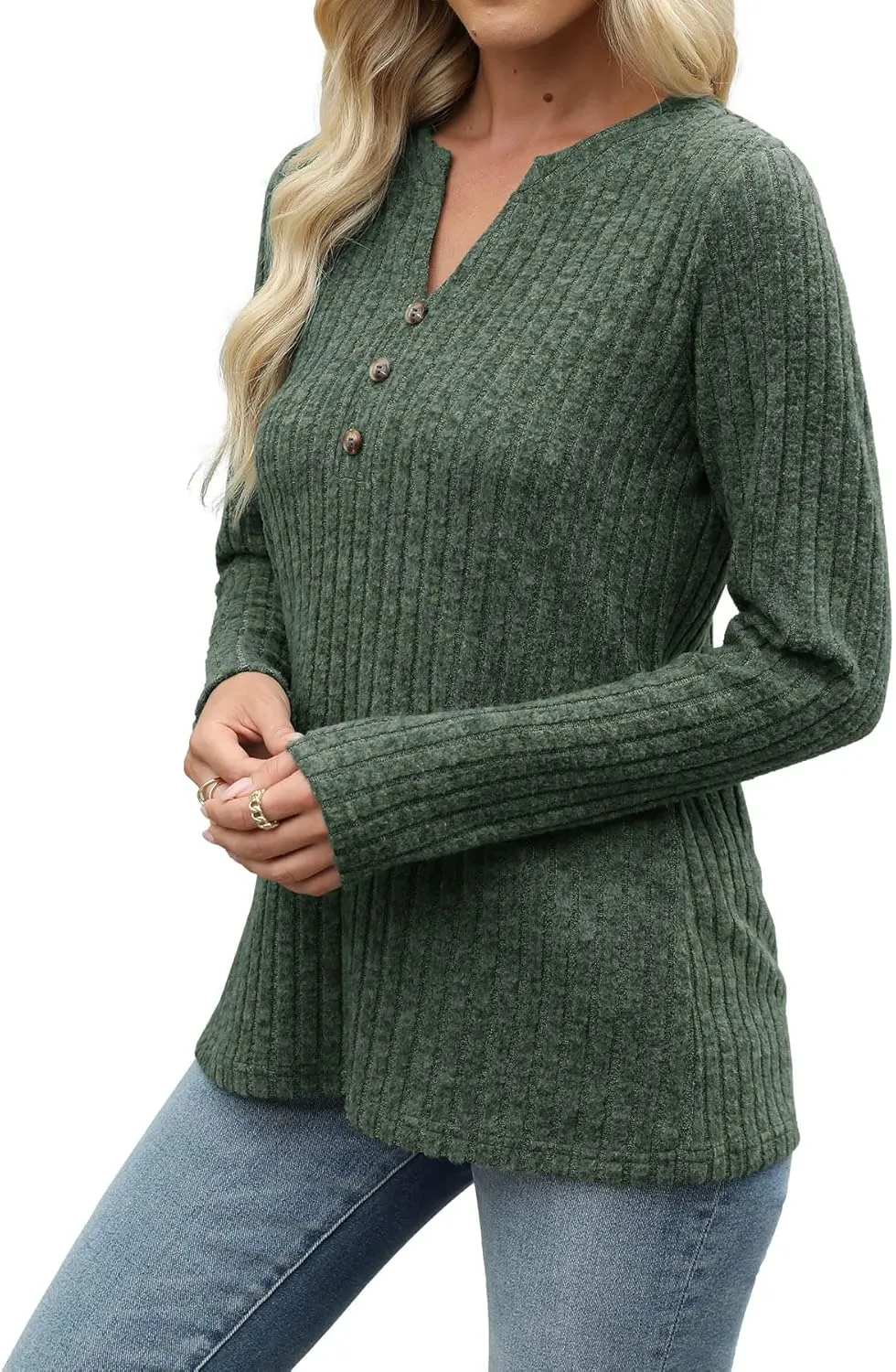 Heymiss Long Sleeve Shirts for Women V Neck Lightweight Sweaters Loose Casual Tunic Tops