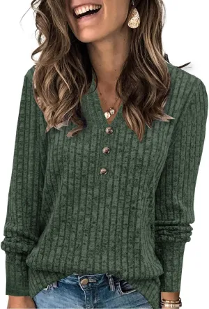 Heymiss Long Sleeve Shirts for Women V Neck Lightweight Sweaters Loose Casual Tunic Tops