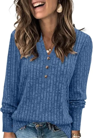 Heymiss Long Sleeve Shirts for Women V Neck Lightweight Sweaters Loose Casual Tunic Tops
