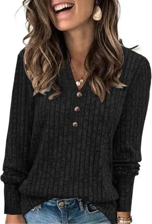 Heymiss Long Sleeve Shirts for Women V Neck Lightweight Sweaters Loose Casual Tunic Tops