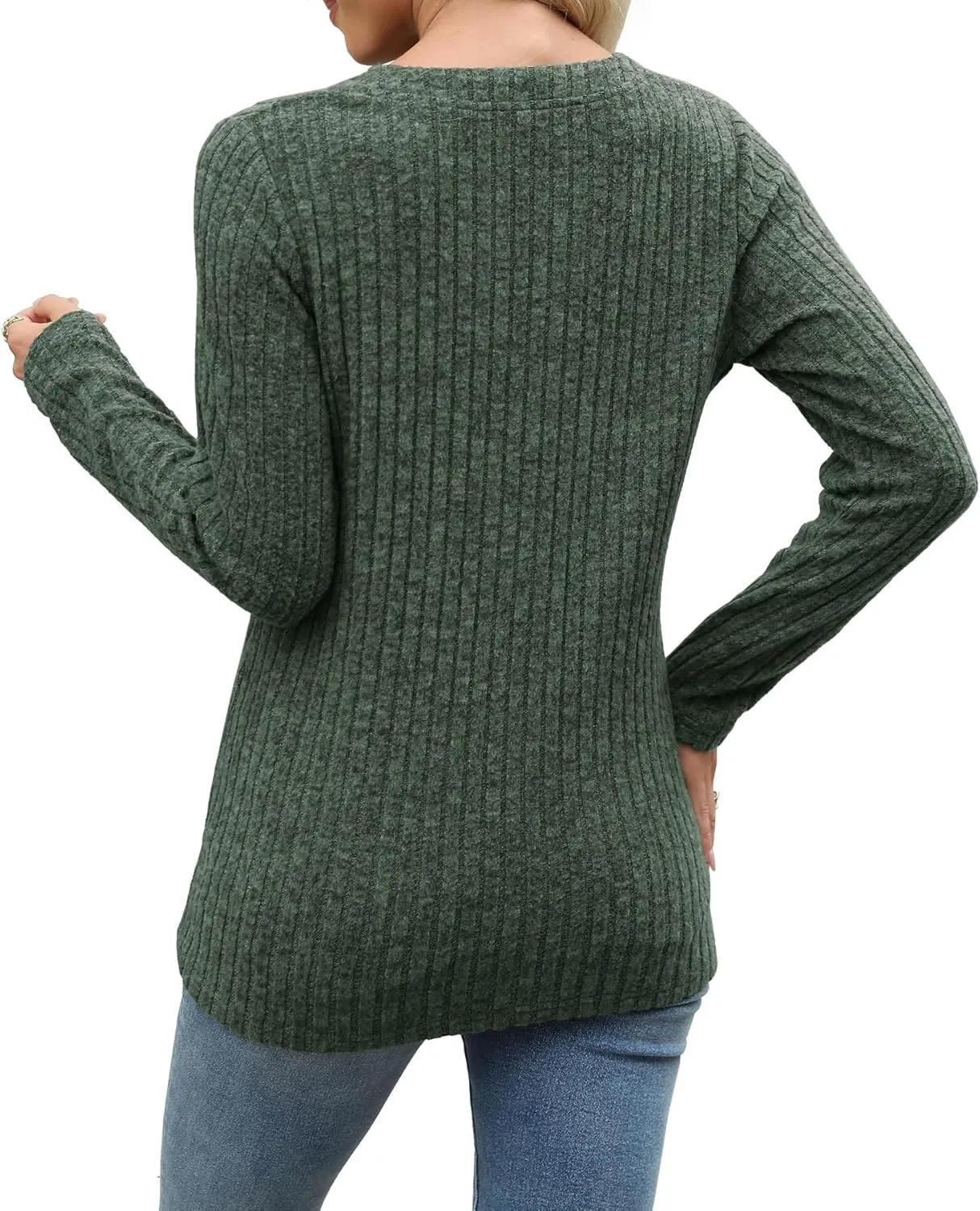 Heymiss Long Sleeve Shirts for Women V Neck Lightweight Sweaters Loose Casual Tunic Tops