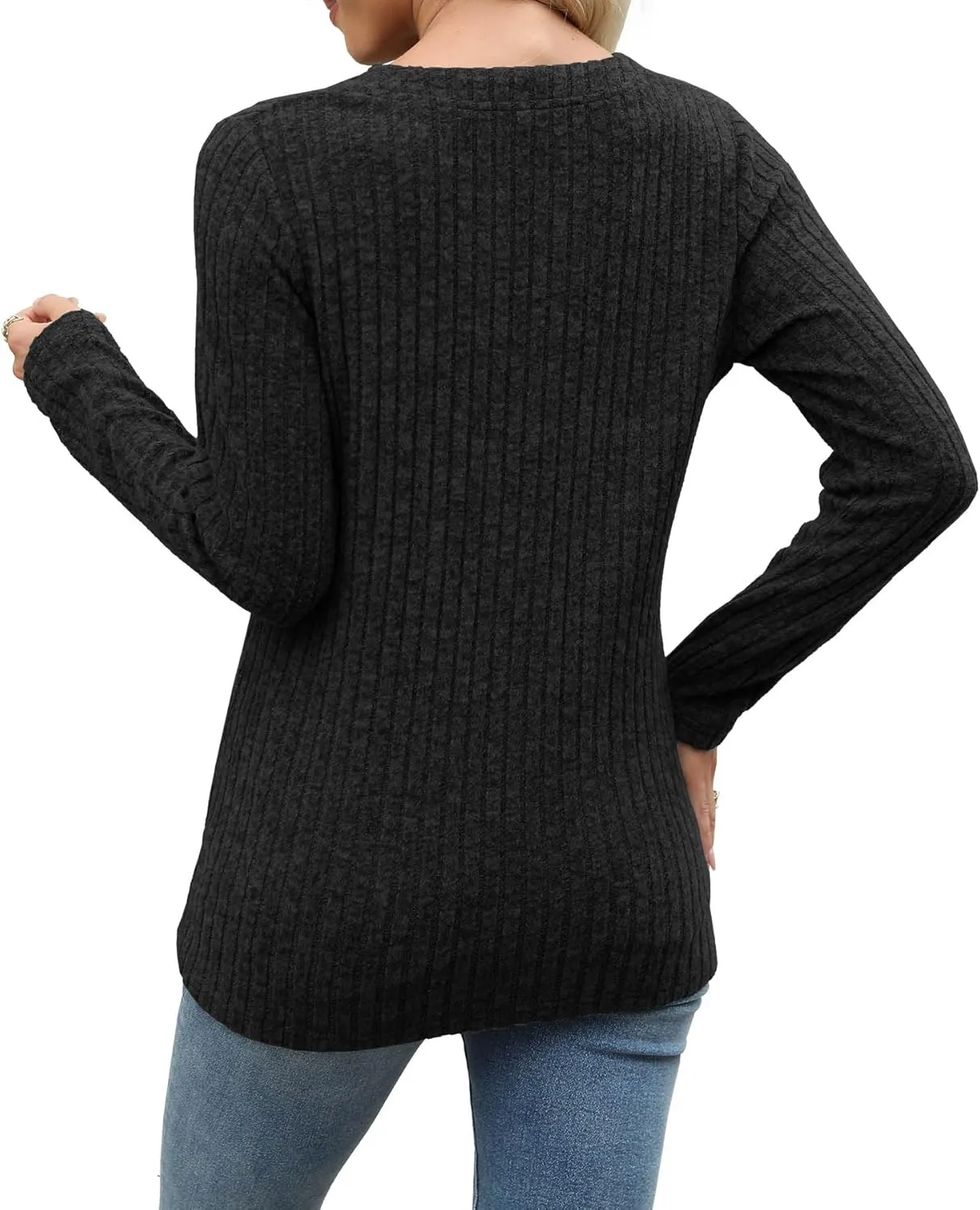 Heymiss Long Sleeve Shirts for Women V Neck Lightweight Sweaters Loose Casual Tunic Tops