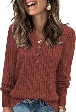 Heymiss Long Sleeve Shirts for Women V Neck Lightweight Sweaters Loose Casual Tunic Tops