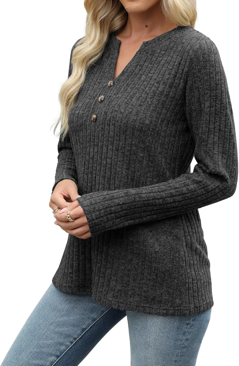 Heymiss Long Sleeve Shirts for Women V Neck Lightweight Sweaters Loose Casual Tunic Tops