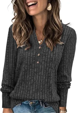 Heymiss Long Sleeve Shirts for Women V Neck Lightweight Sweaters Loose Casual Tunic Tops