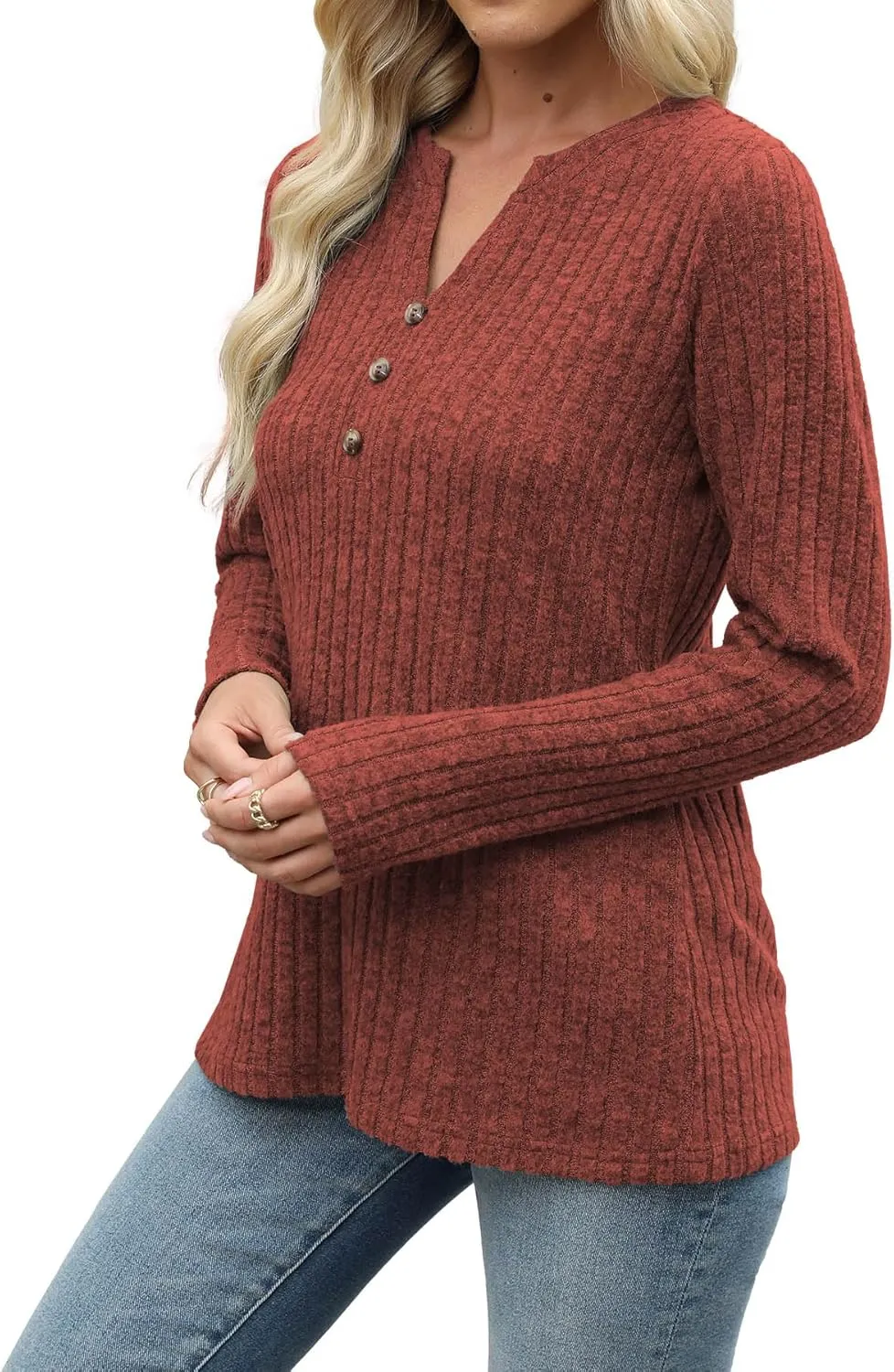 Heymiss Long Sleeve Shirts for Women V Neck Lightweight Sweaters Loose Casual Tunic Tops