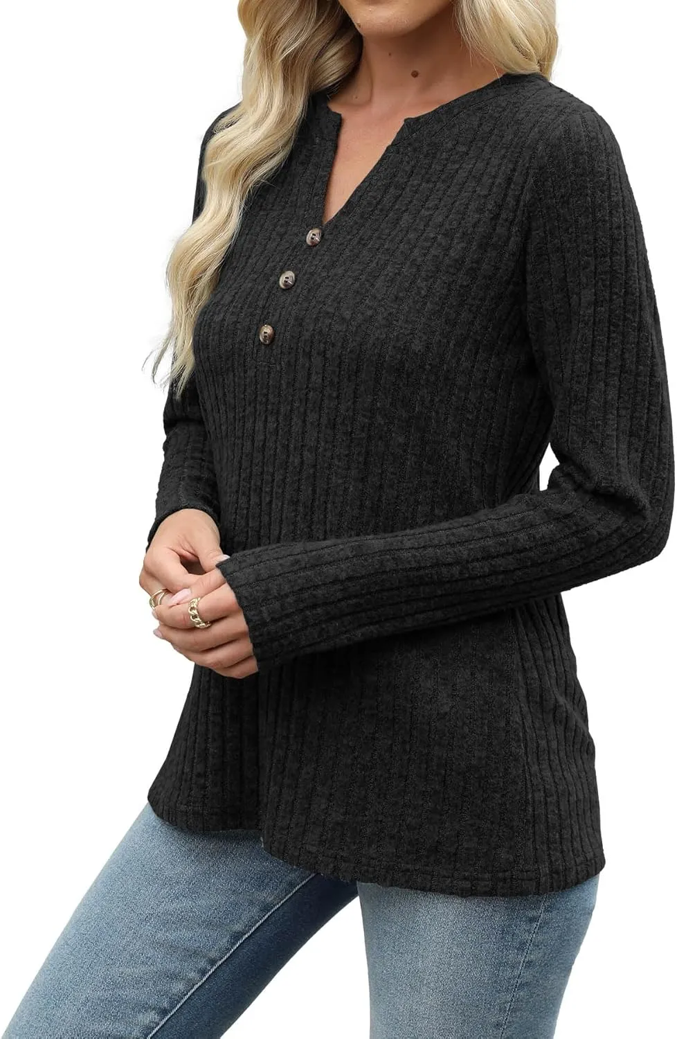 Heymiss Long Sleeve Shirts for Women V Neck Lightweight Sweaters Loose Casual Tunic Tops