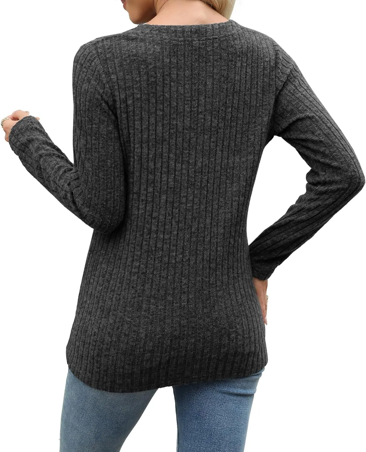 Heymiss Long Sleeve Shirts for Women V Neck Lightweight Sweaters Loose Casual Tunic Tops