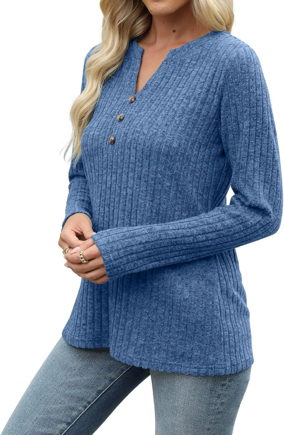 Heymiss Long Sleeve Shirts for Women V Neck Lightweight Sweaters Loose Casual Tunic Tops