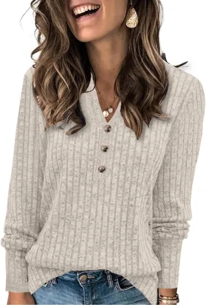 Heymiss Long Sleeve Shirts for Women V Neck Lightweight Sweaters Loose Casual Tunic Tops