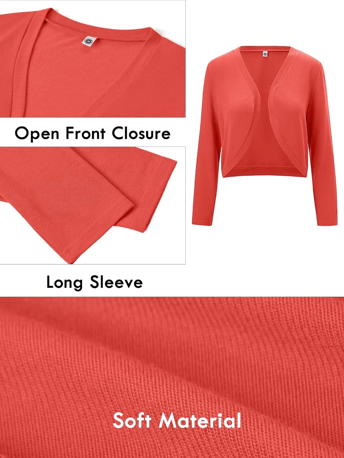 Heymoments Women's Long Sleeve Thin Kintted Shrugs Sweaters Lightweight Cropped Tops Open Front Cardigan for Dress