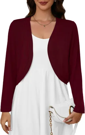 Heymoments Women's Long Sleeve Thin Kintted Shrugs Sweaters Lightweight Cropped Tops Open Front Cardigan for Dress