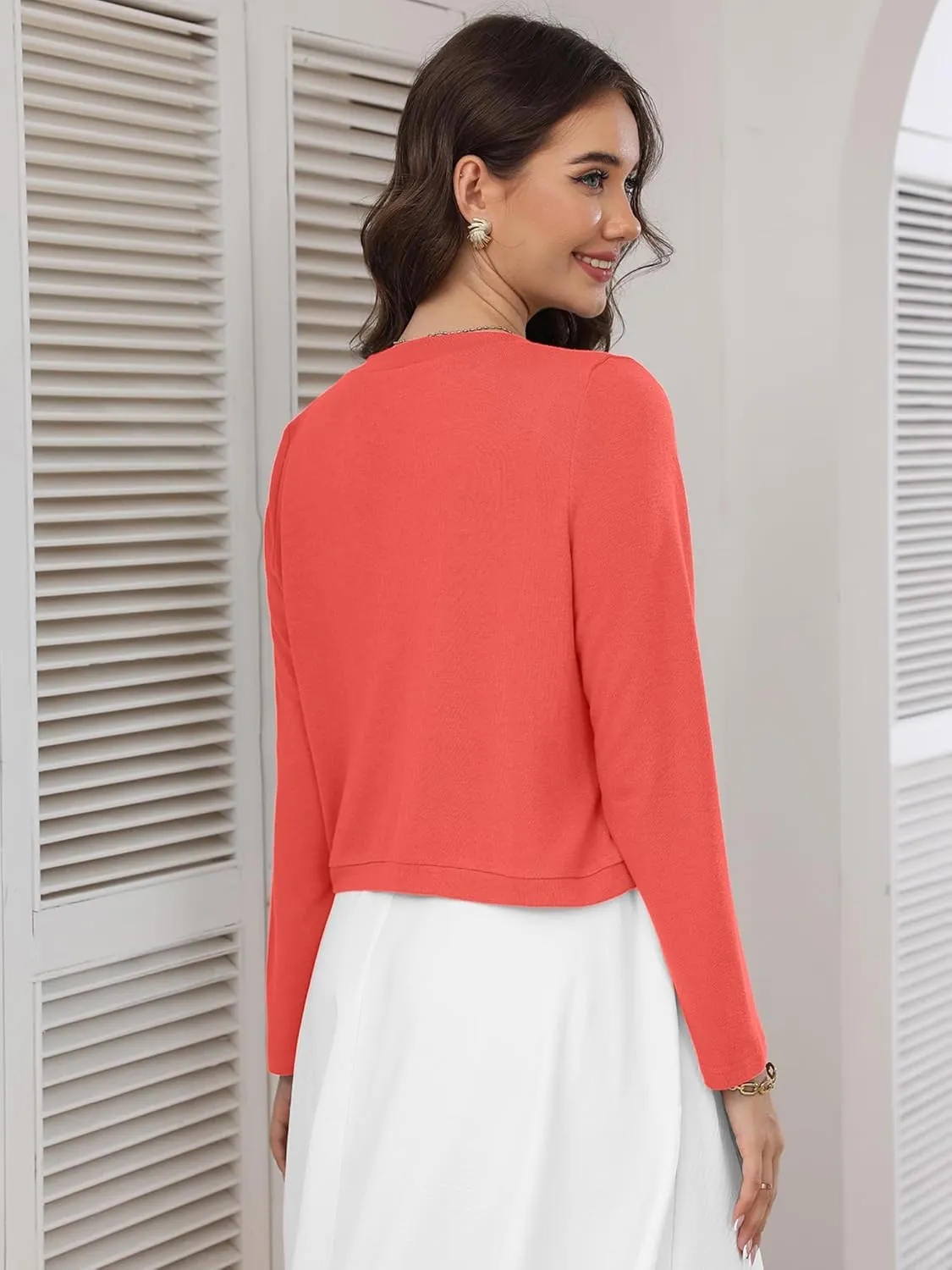 Heymoments Women's Long Sleeve Thin Kintted Shrugs Sweaters Lightweight Cropped Tops Open Front Cardigan for Dress