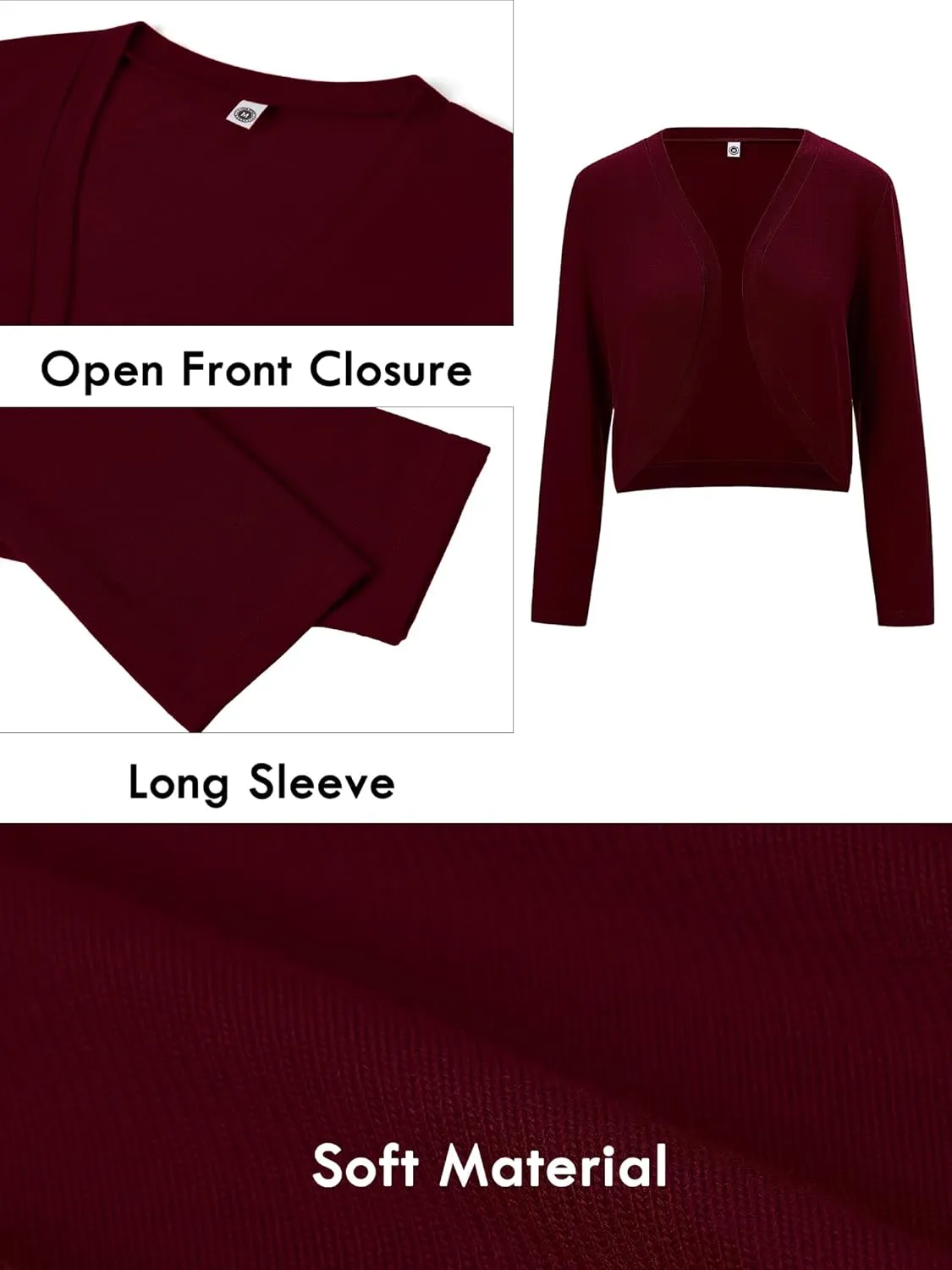 Heymoments Women's Long Sleeve Thin Kintted Shrugs Sweaters Lightweight Cropped Tops Open Front Cardigan for Dress