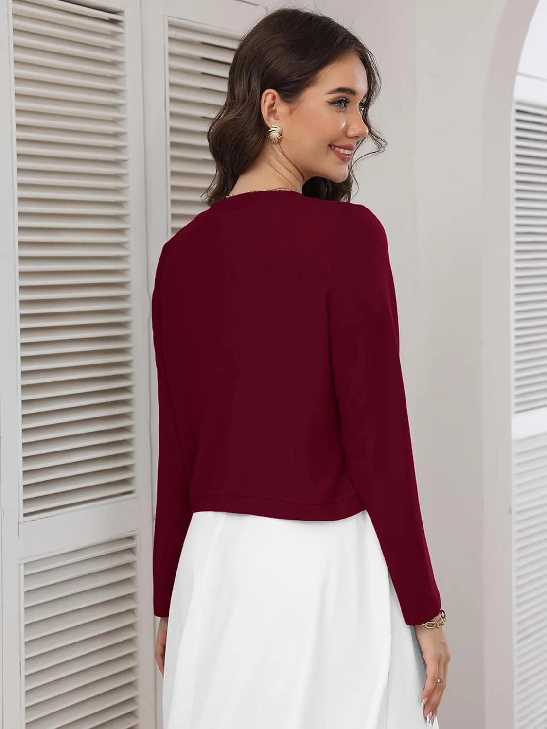 Heymoments Women's Long Sleeve Thin Kintted Shrugs Sweaters Lightweight Cropped Tops Open Front Cardigan for Dress