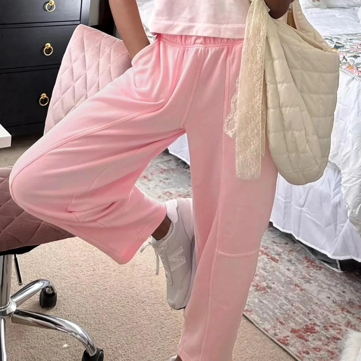 Hixiaohe Womens Baggy Wide Leg Pants Casual Barrel Trousers Elastic Waisted Sweatpant Palazzo Harem Pants with Pockets
