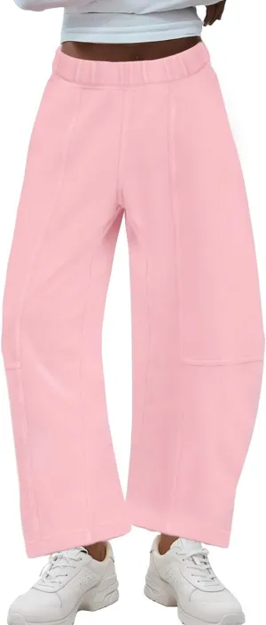 Hixiaohe Womens Baggy Wide Leg Pants Casual Barrel Trousers Elastic Waisted Sweatpant Palazzo Harem Pants with Pockets