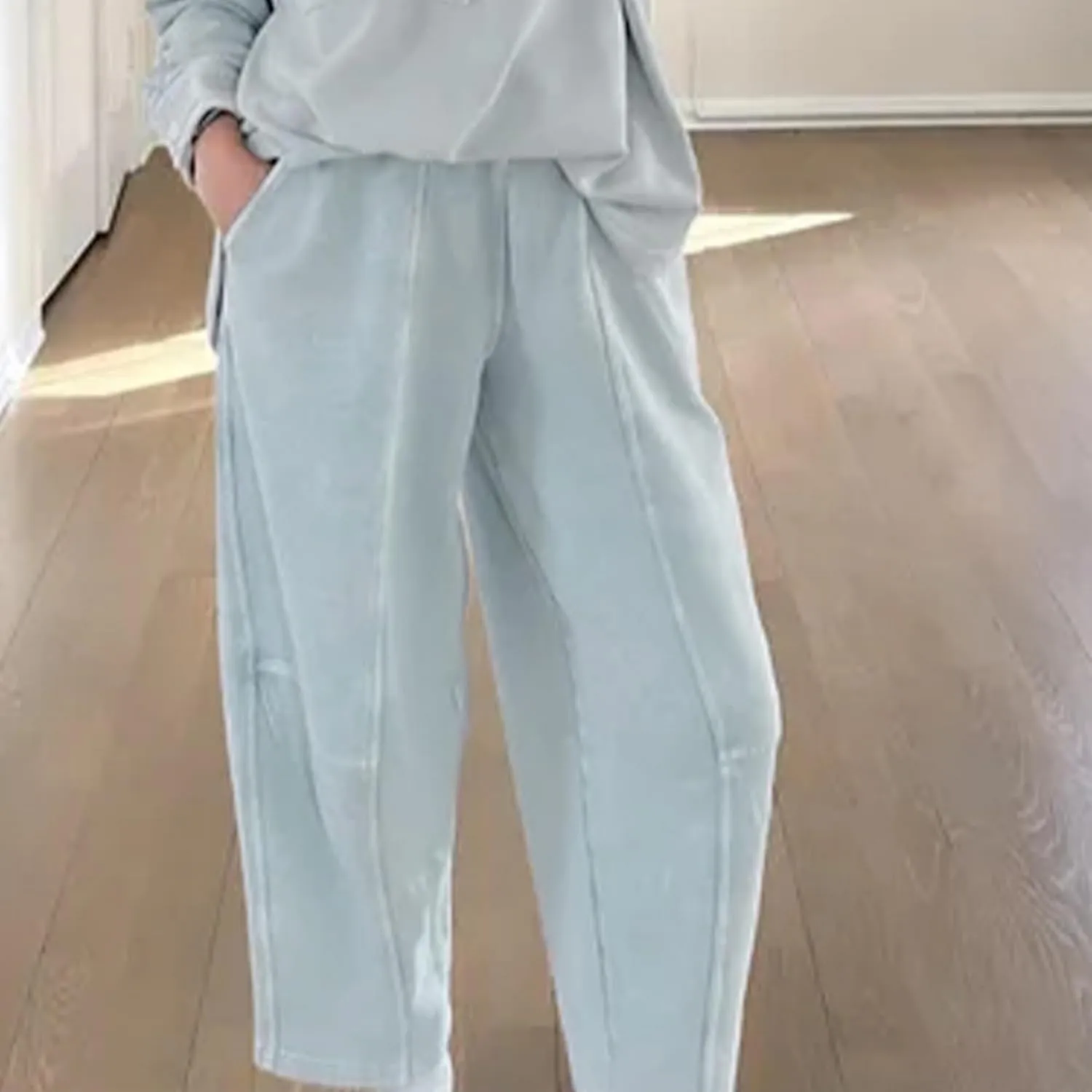Hixiaohe Womens Baggy Wide Leg Pants Casual Barrel Trousers Elastic Waisted Sweatpant Palazzo Harem Pants with Pockets