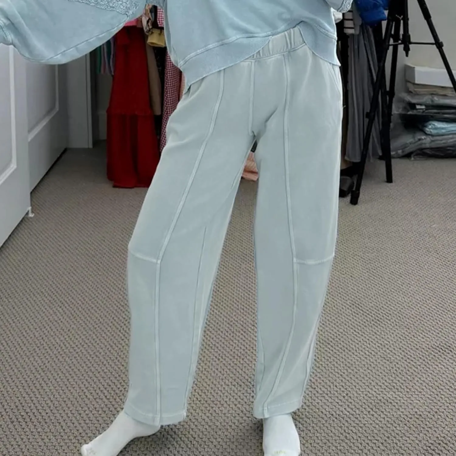 Hixiaohe Womens Baggy Wide Leg Pants Casual Barrel Trousers Elastic Waisted Sweatpant Palazzo Harem Pants with Pockets