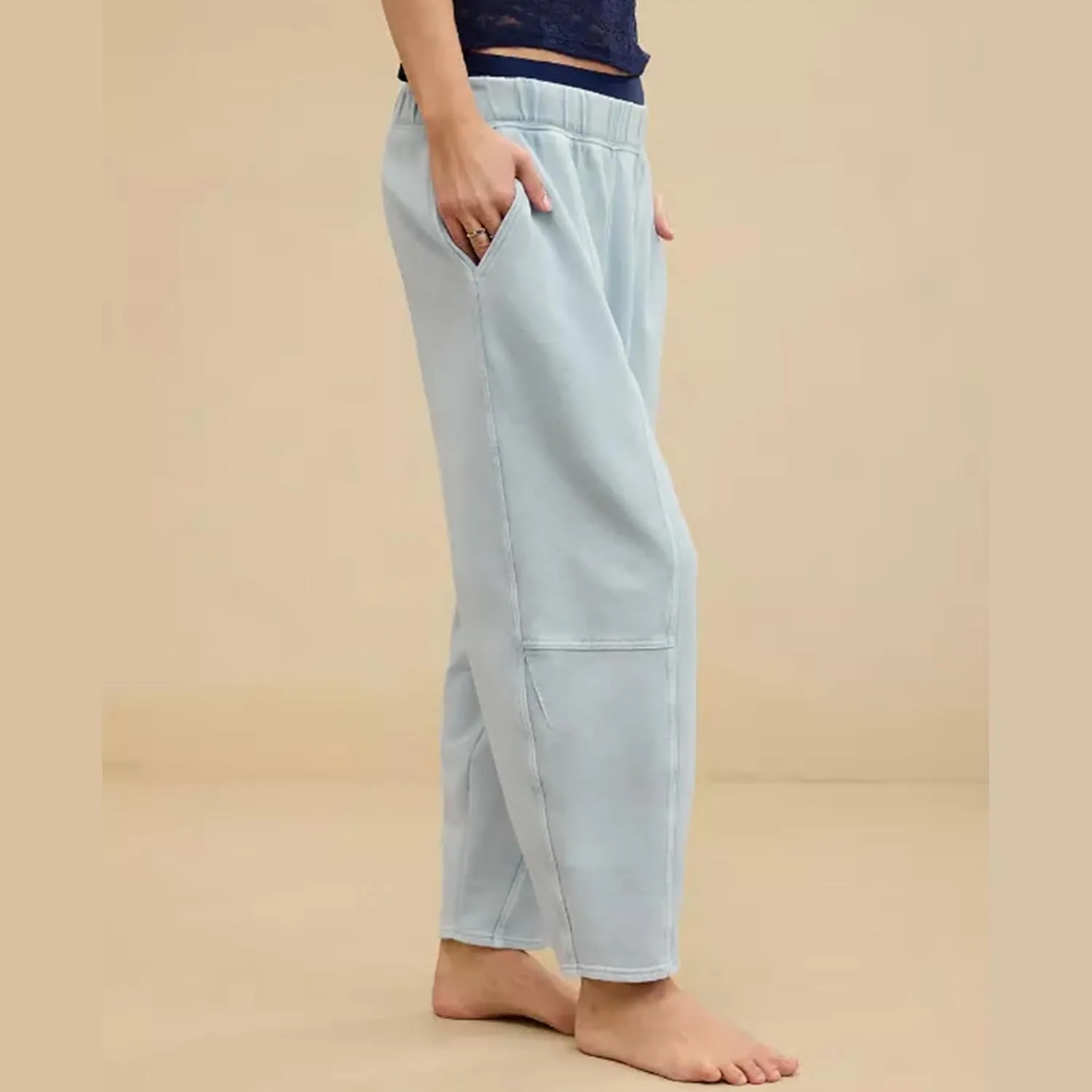 Hixiaohe Womens Baggy Wide Leg Pants Casual Barrel Trousers Elastic Waisted Sweatpant Palazzo Harem Pants with Pockets