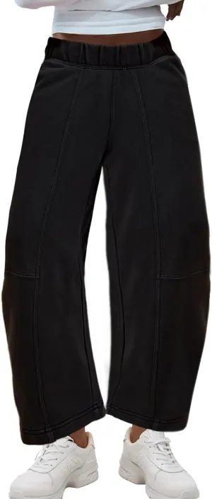 Hixiaohe Womens Baggy Wide Leg Pants Casual Barrel Trousers Elastic Waisted Sweatpant Palazzo Harem Pants with Pockets