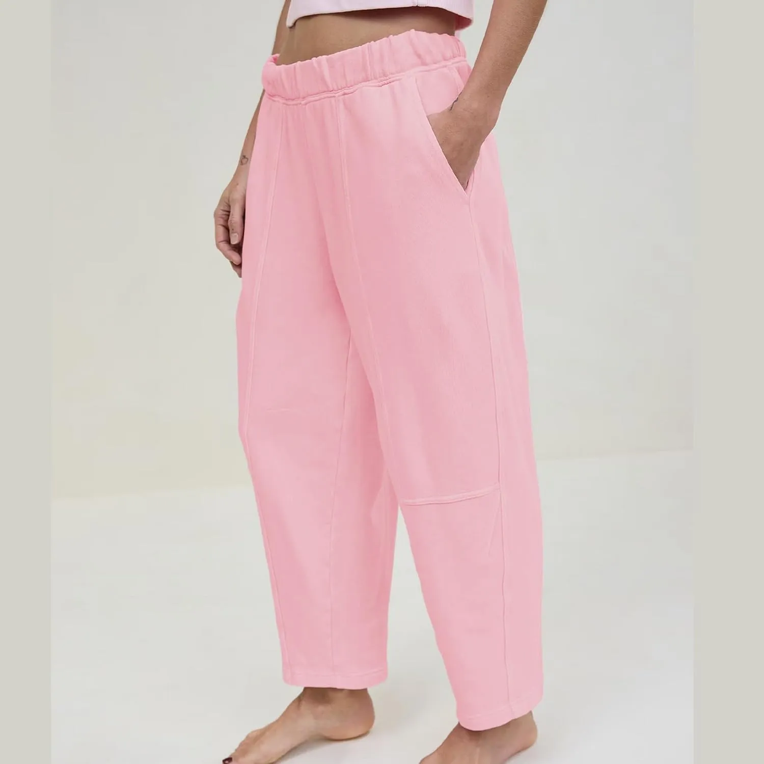 Hixiaohe Womens Baggy Wide Leg Pants Casual Barrel Trousers Elastic Waisted Sweatpant Palazzo Harem Pants with Pockets