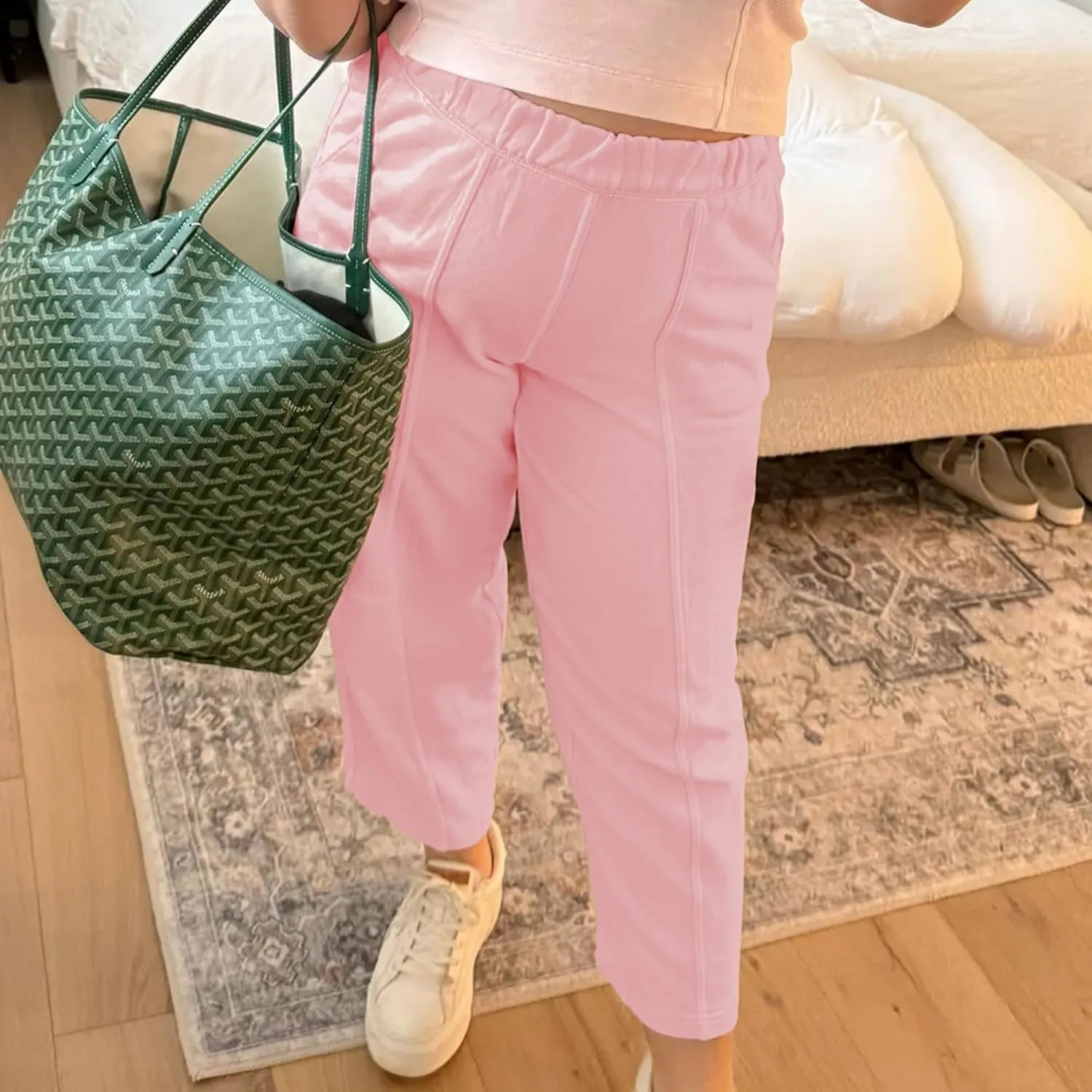 Hixiaohe Womens Baggy Wide Leg Pants Casual Barrel Trousers Elastic Waisted Sweatpant Palazzo Harem Pants with Pockets