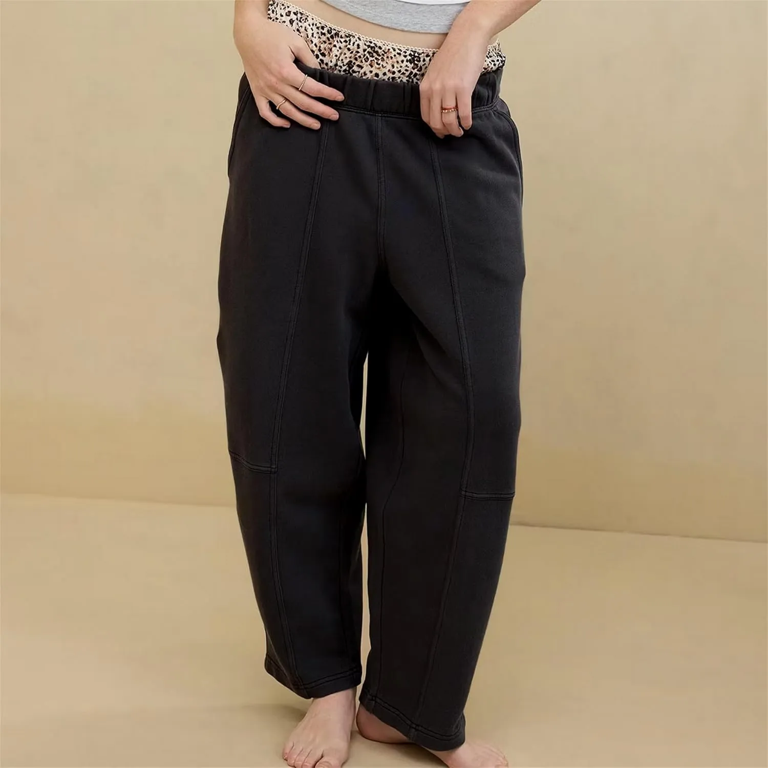 Hixiaohe Womens Baggy Wide Leg Pants Casual Barrel Trousers Elastic Waisted Sweatpant Palazzo Harem Pants with Pockets