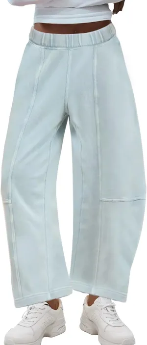 Hixiaohe Womens Baggy Wide Leg Pants Casual Barrel Trousers Elastic Waisted Sweatpant Palazzo Harem Pants with Pockets