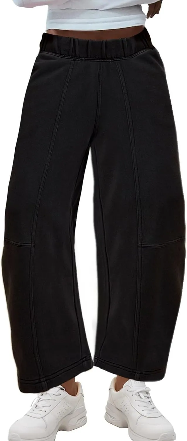 Hixiaohe Womens Baggy Wide Leg Pants Casual Barrel Trousers Elastic Waisted Sweatpant Palazzo Harem Pants with Pockets
