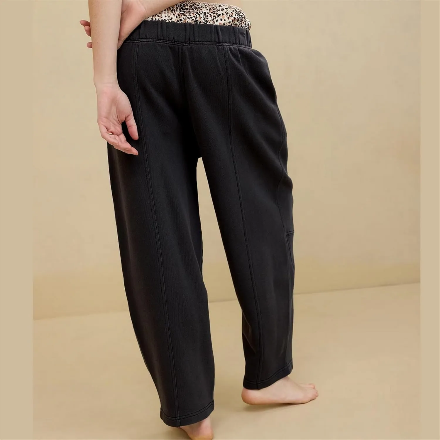 Hixiaohe Womens Baggy Wide Leg Pants Casual Barrel Trousers Elastic Waisted Sweatpant Palazzo Harem Pants with Pockets