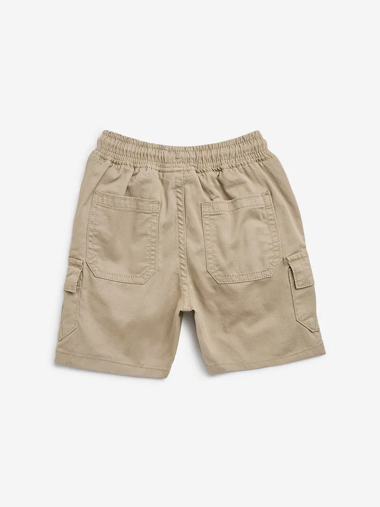 HOP Kids Taupe Cargo-Style Mid-Rise Cotton-Blend Shorts