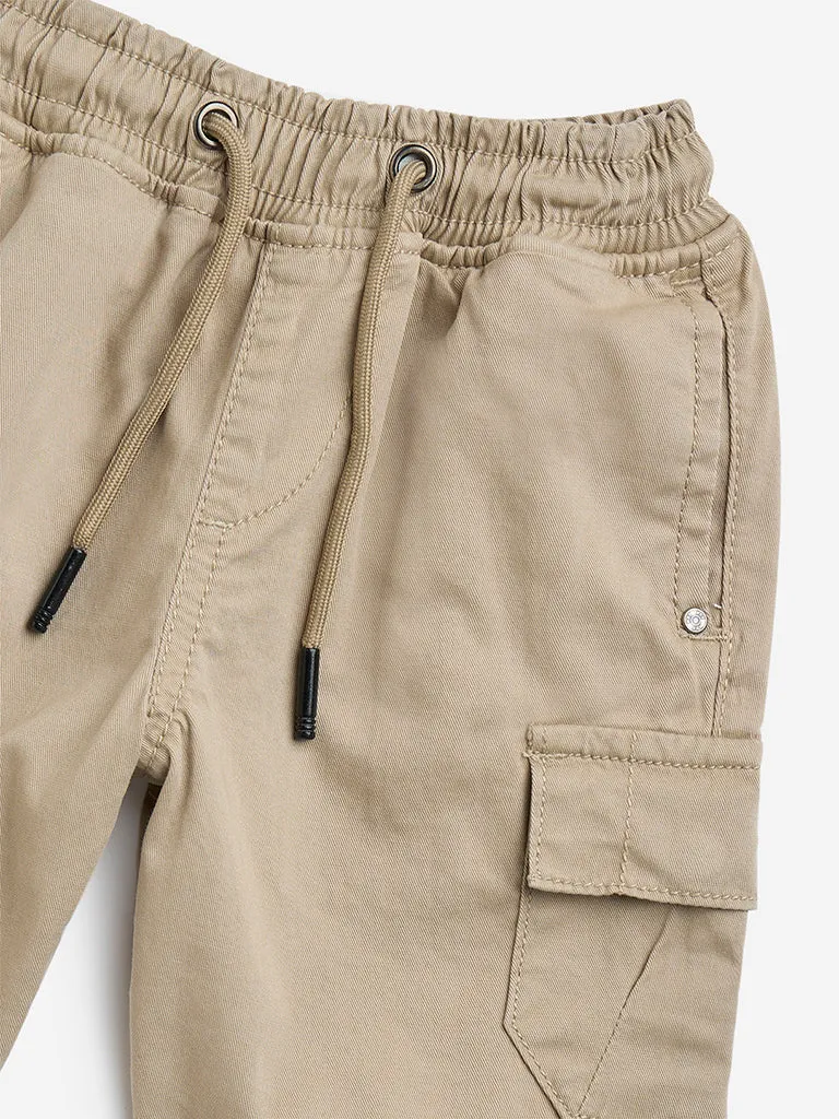HOP Kids Taupe Cargo-Style Mid-Rise Cotton-Blend Shorts