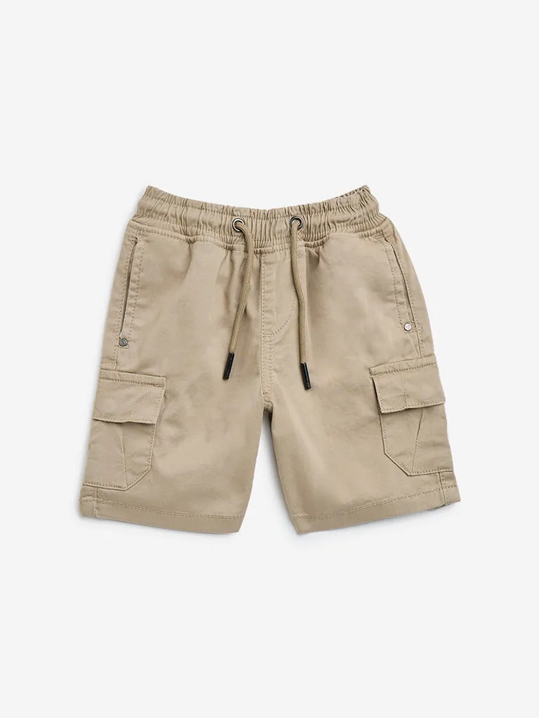 HOP Kids Taupe Cargo-Style Mid-Rise Cotton-Blend Shorts