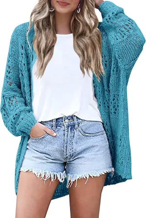 HOTOUCH Lightweight Crochet Cardigan for Women Long Sleeve Open Front Knit Oversized Cardigans Sweaters