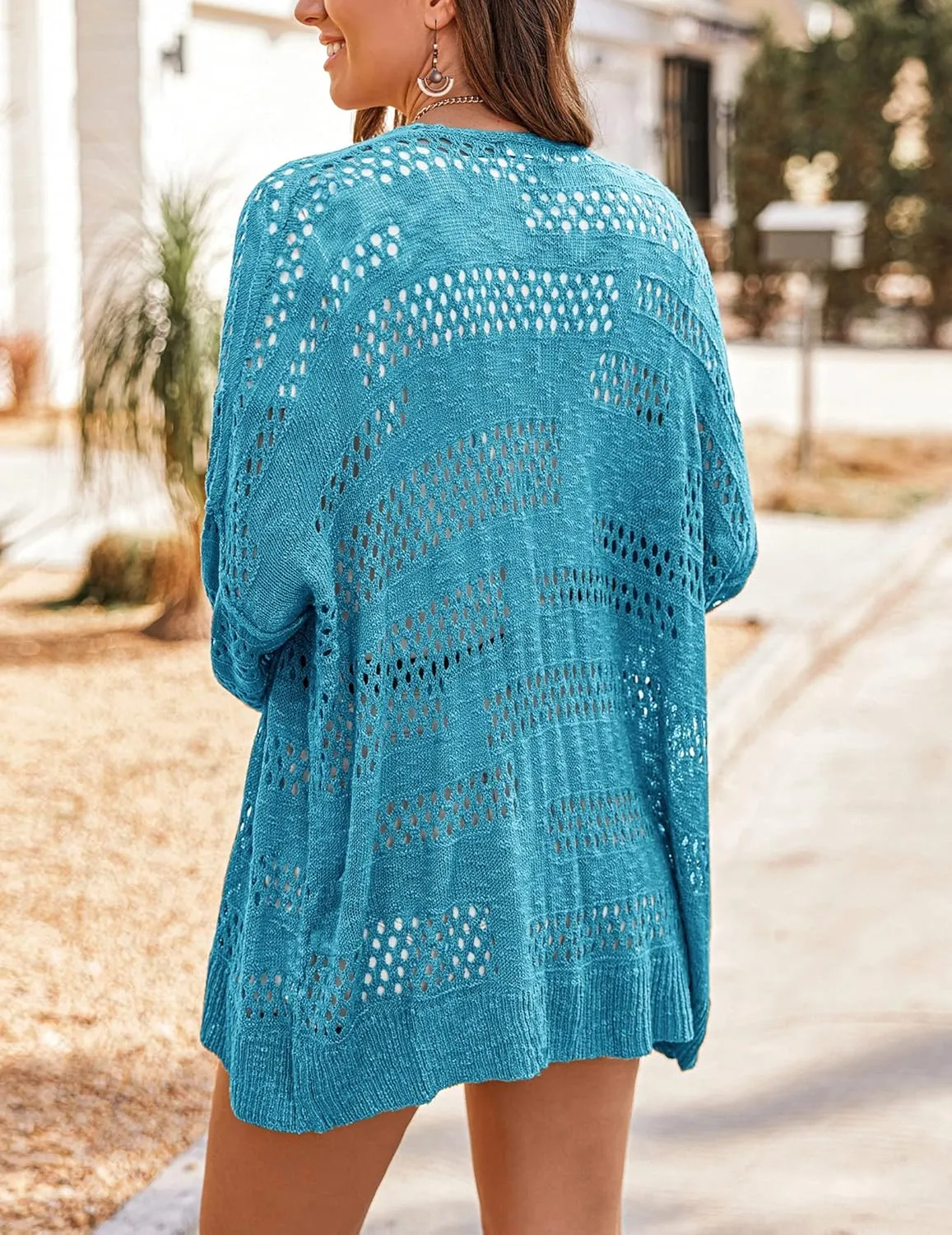HOTOUCH Lightweight Crochet Cardigan for Women Long Sleeve Open Front Knit Oversized Cardigans Sweaters