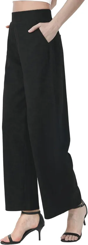 JASTIE Women's High Waist Palazzo Pants with Deep Pockets Comfort Pull-On Straight Petite Leg Regular Office Work Trousers