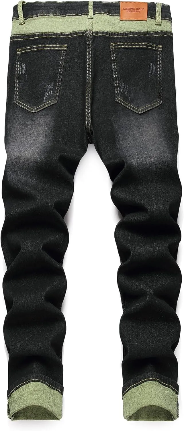 Jeans for Men Stretch Slim Fit Denim Comfort Flex Waist Colored Pants Strechy Regular Fit Tapered Leg
