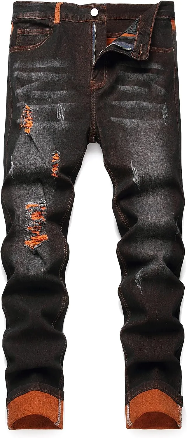 Jeans for Men Stretch Slim Fit Denim Comfort Flex Waist Colored Pants Strechy Regular Fit Tapered Leg