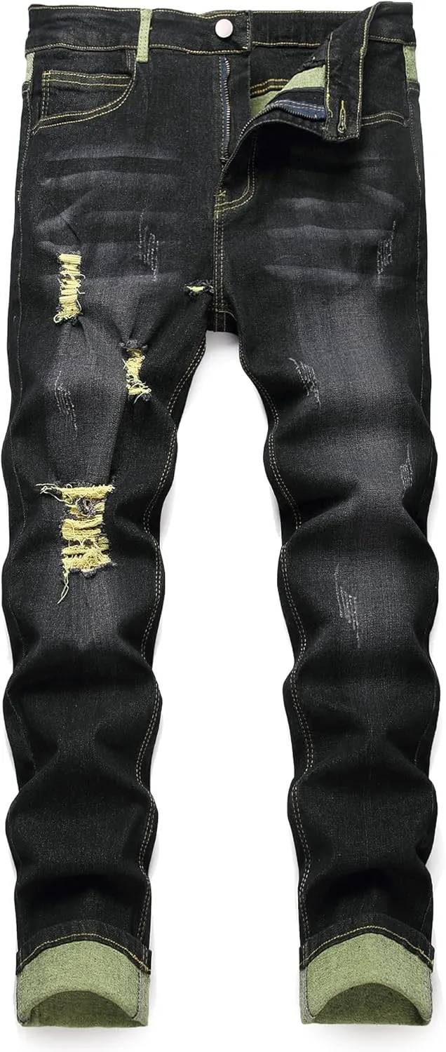 Jeans for Men Stretch Slim Fit Denim Comfort Flex Waist Colored Pants Strechy Regular Fit Tapered Leg