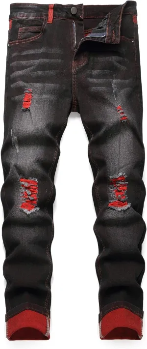 Jeans for Men Stretch Slim Fit Denim Comfort Flex Waist Colored Pants Strechy Regular Fit Tapered Leg