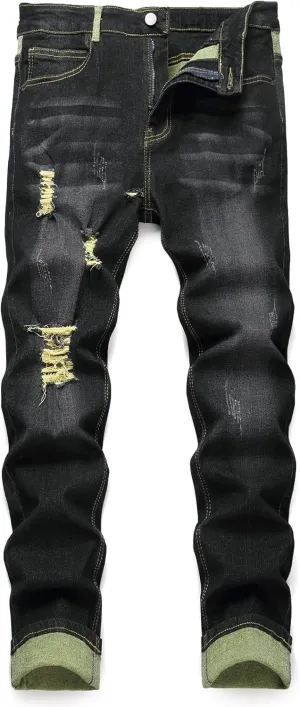 Jeans for Men Stretch Slim Fit Denim Comfort Flex Waist Colored Pants Strechy Regular Fit Tapered Leg