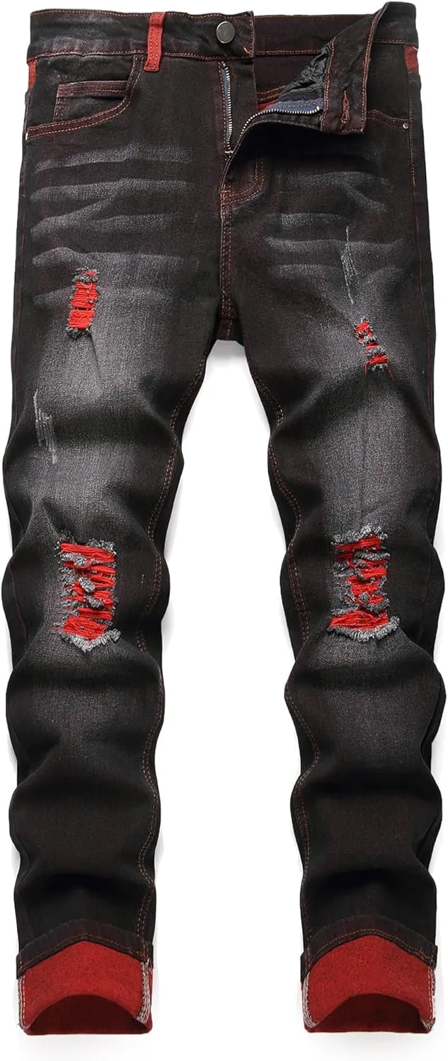 Jeans for Men Stretch Slim Fit Denim Comfort Flex Waist Colored Pants Strechy Regular Fit Tapered Leg