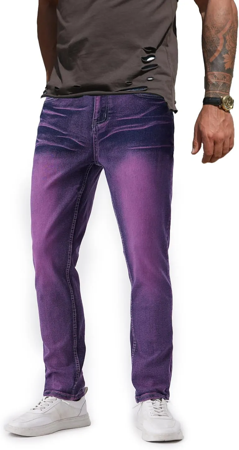 Jeans for Men Stretch Slim Fit Denim Comfort Flex Waist Colored Pants Strechy Regular Fit Tapered Leg